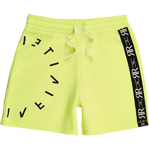 River Island Boys RI Active Neon Yellow Jersey Shorts - Picture 2 of 2